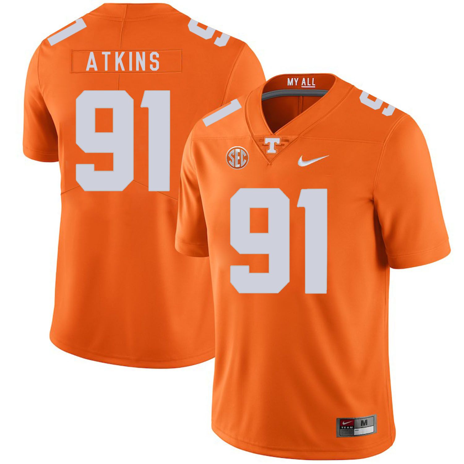 Men Tennessee Volunteers #91 Atkins Orange Customized NCAA Jerseys
